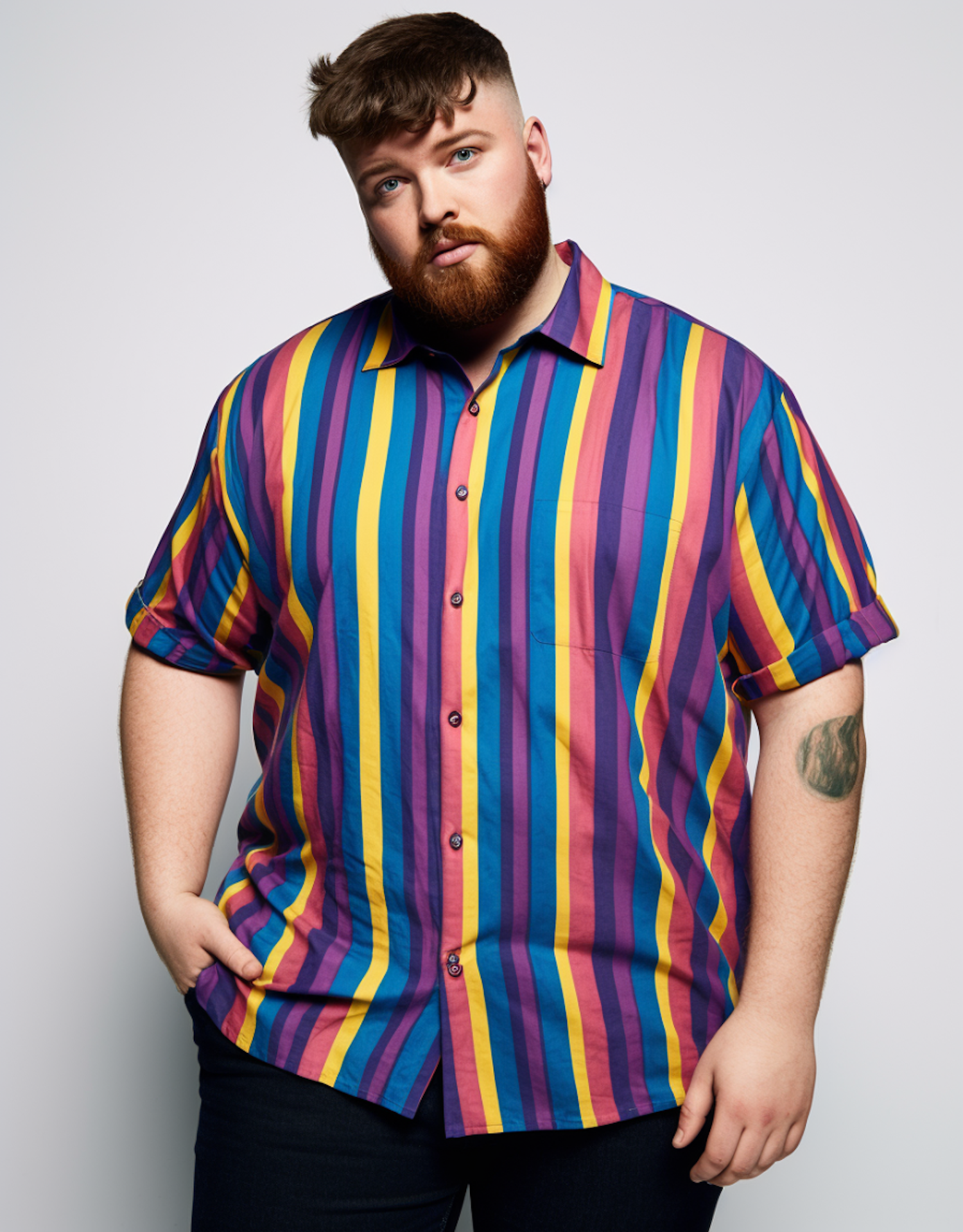 Confident Man in Striped Vibrant Shirt