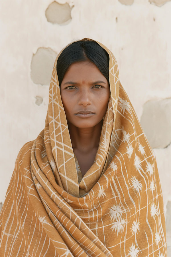 Portrait of a Woman in Patterned Shawl