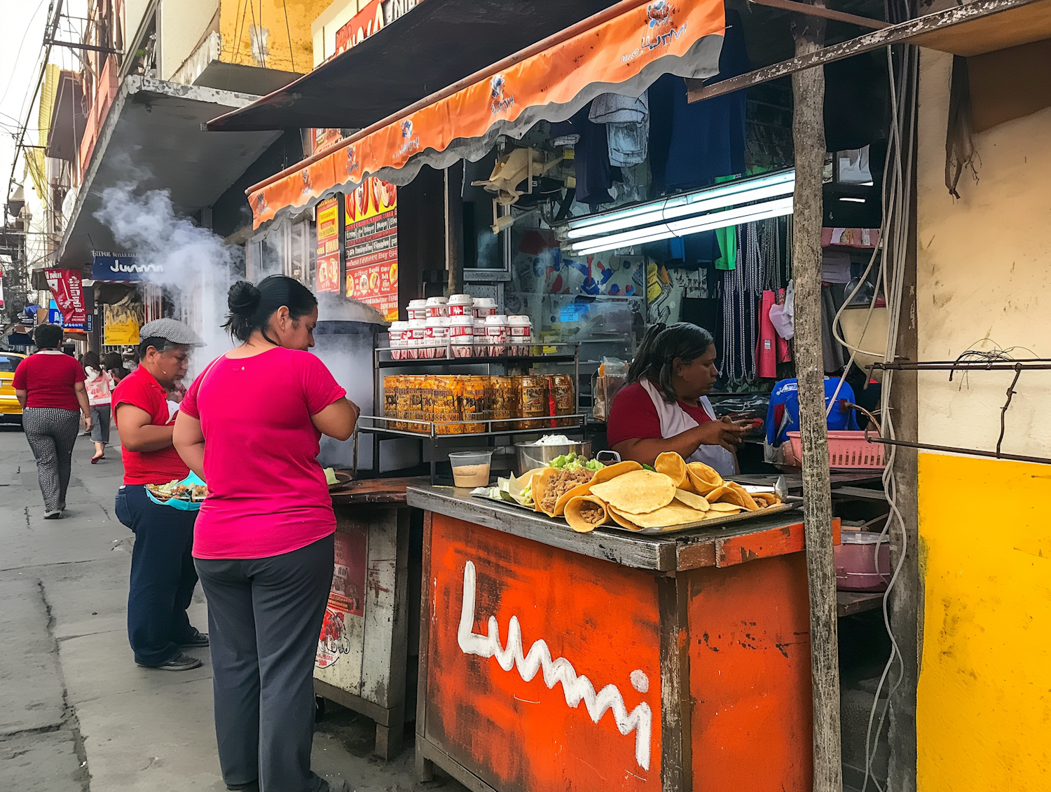 Bustling Street Food Stall Scene