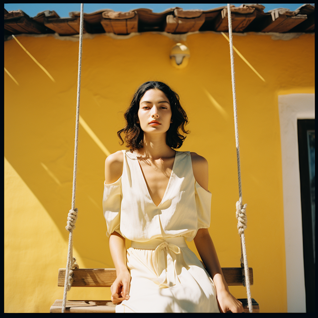 Contemplative Serenity on a Yellow Backdrop