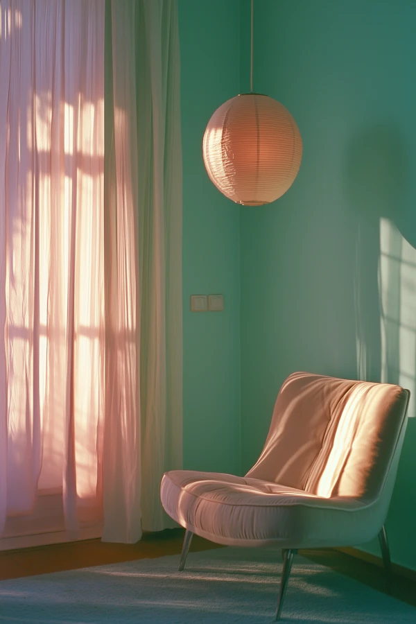 Serene Interior Scene with Cozy Chair and Lantern