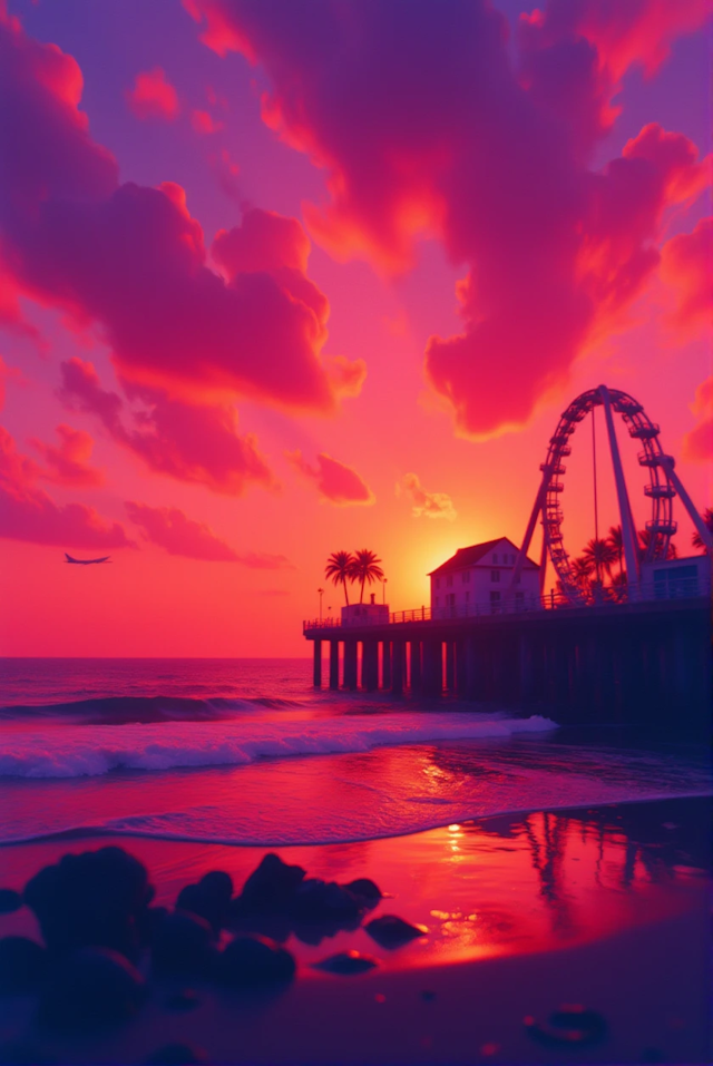 Sunset Over Beach with Pier