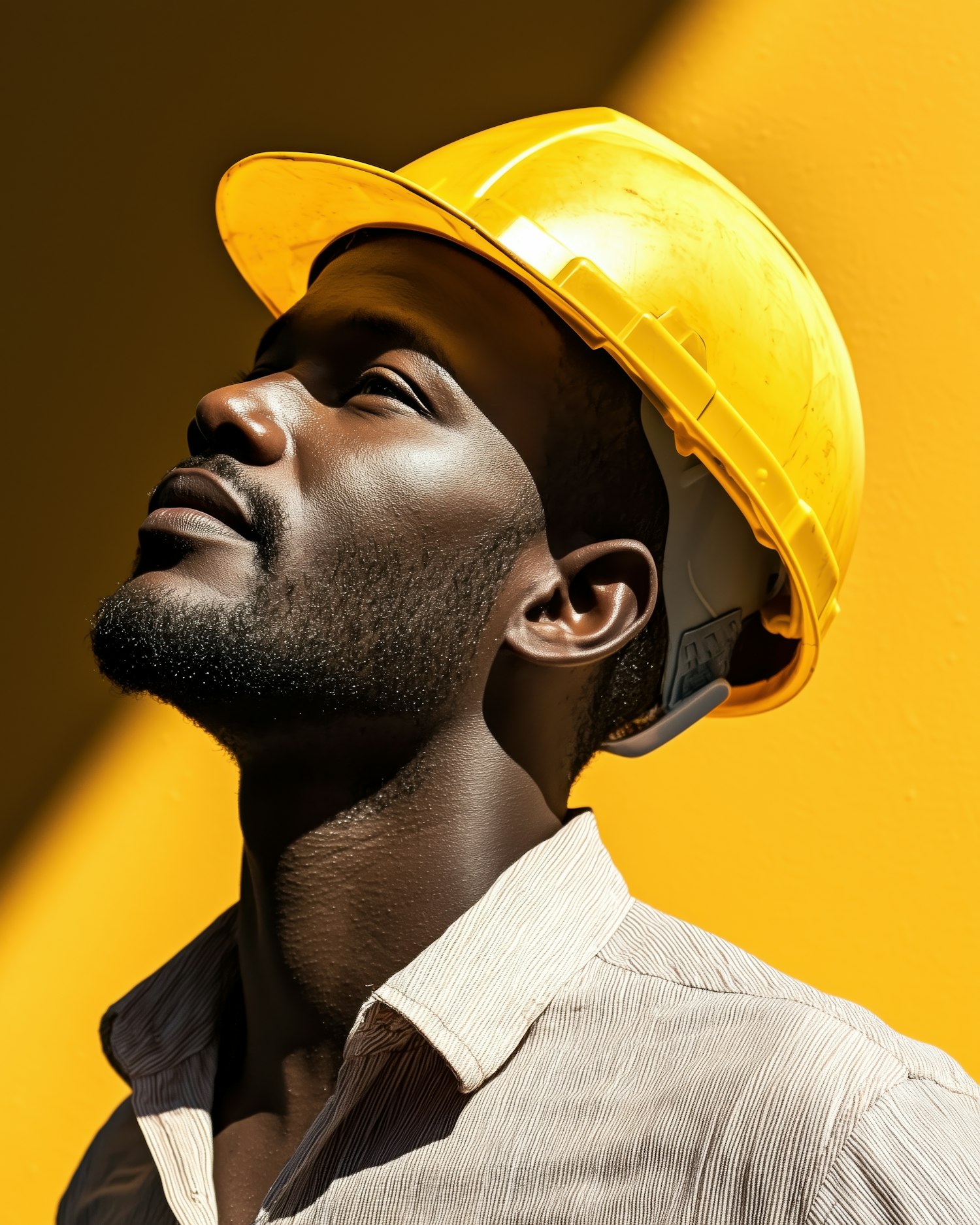 Contemplative Man in Hard Hat