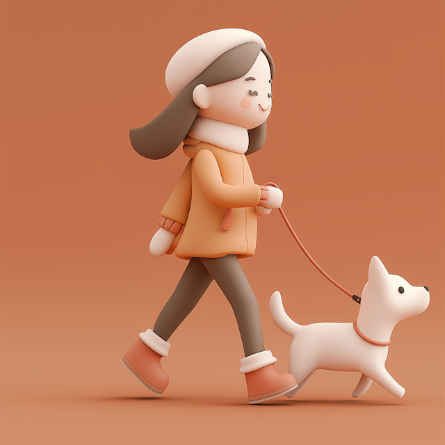 Girl Walking Dog 3D Art