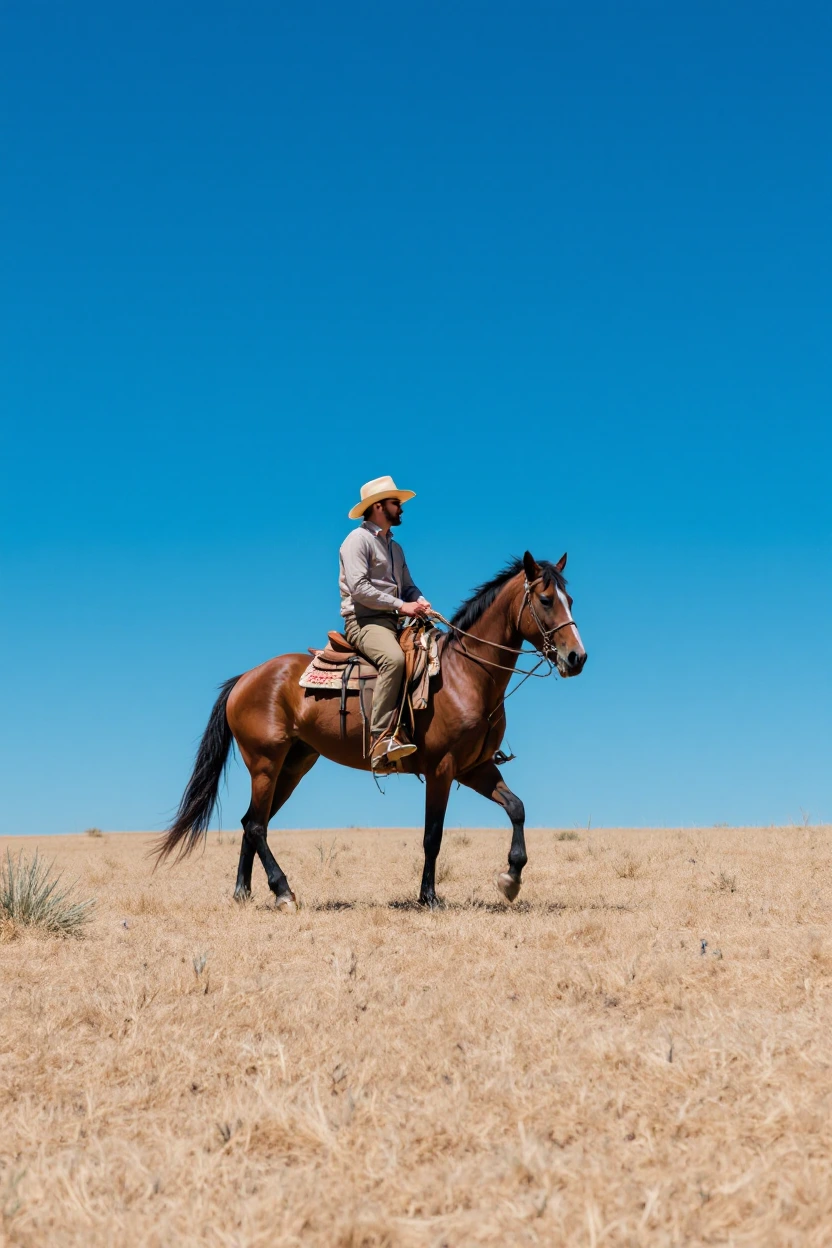 Man Riding Horse in Open Landscape Photo on Lummi