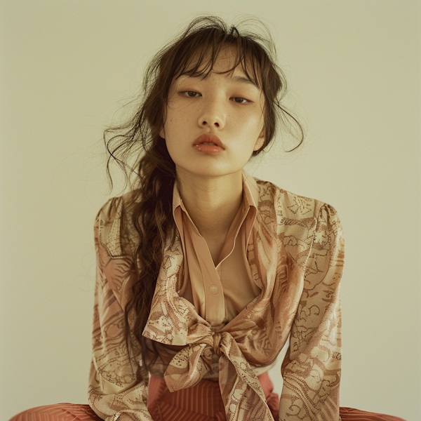 Serene East Asian Woman with Paisley Blouse