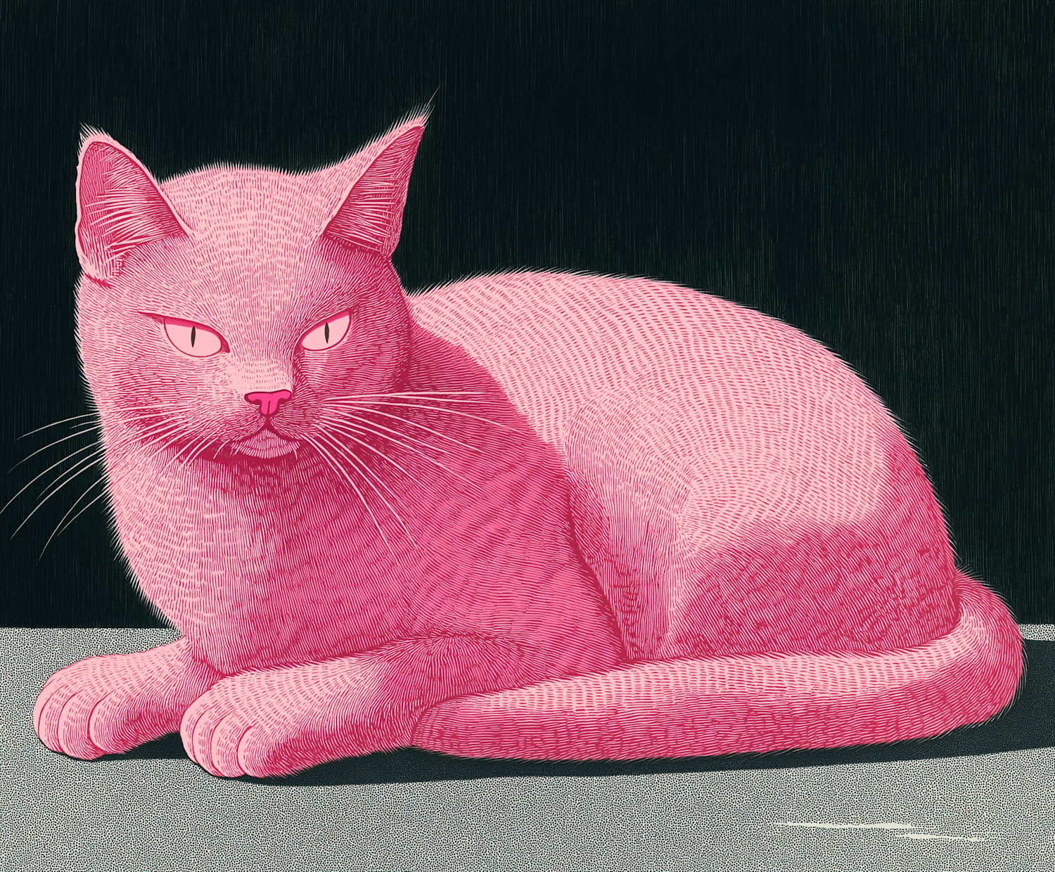 Neon Pink Cat with Yellow Eyes