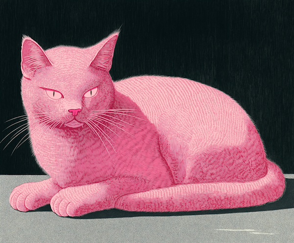 Neon Pink Cat with Yellow Eyes