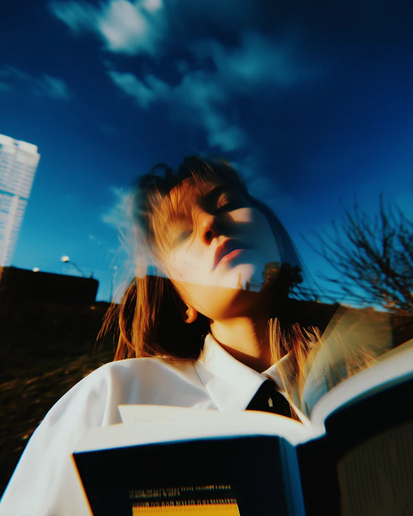 Dreamy Woman with Book