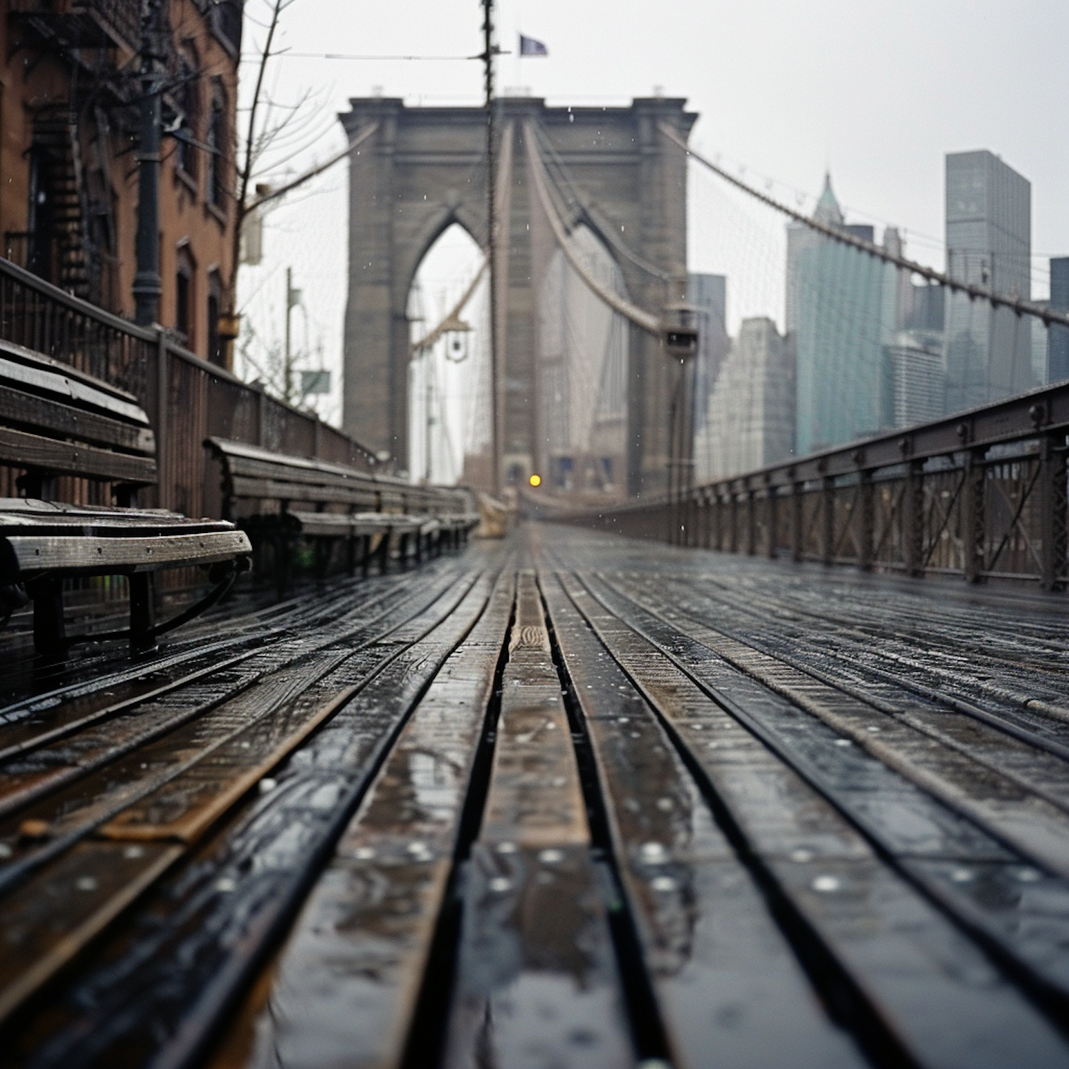 Rainy Day on Brooklyn Bridge