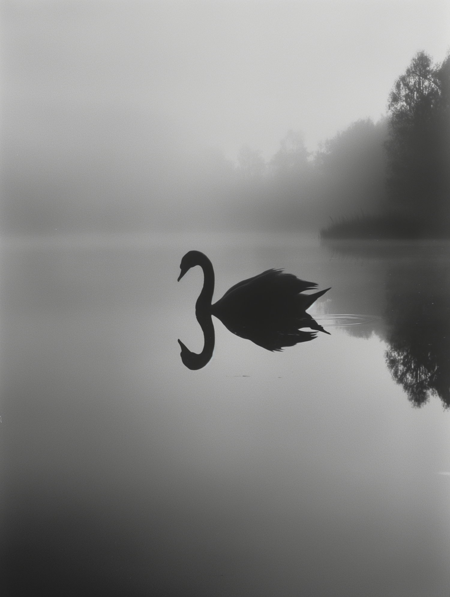 Monochrome Swan on Still Water