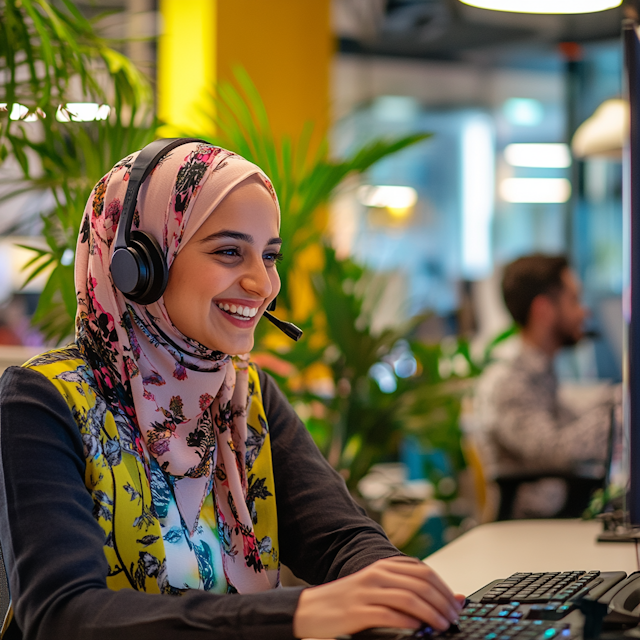 Cheerful Woman in Modern Office