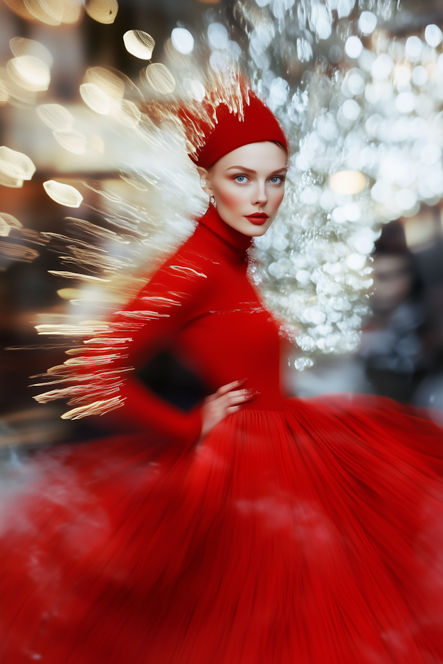 Woman in Vibrant Red Outfit