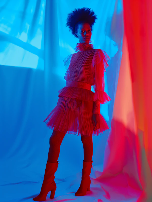 Futuristic Elegance in Blue and Red