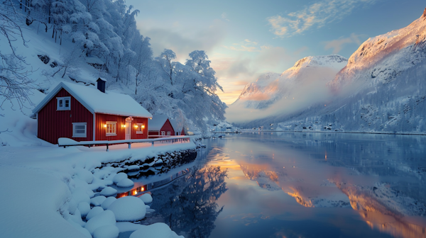 Tranquil Winter Landscape with Traditional Red House