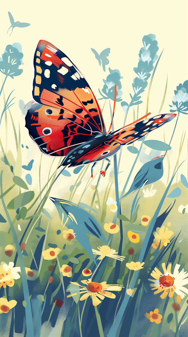 Artistic Butterfly and Wildflowers Illustration