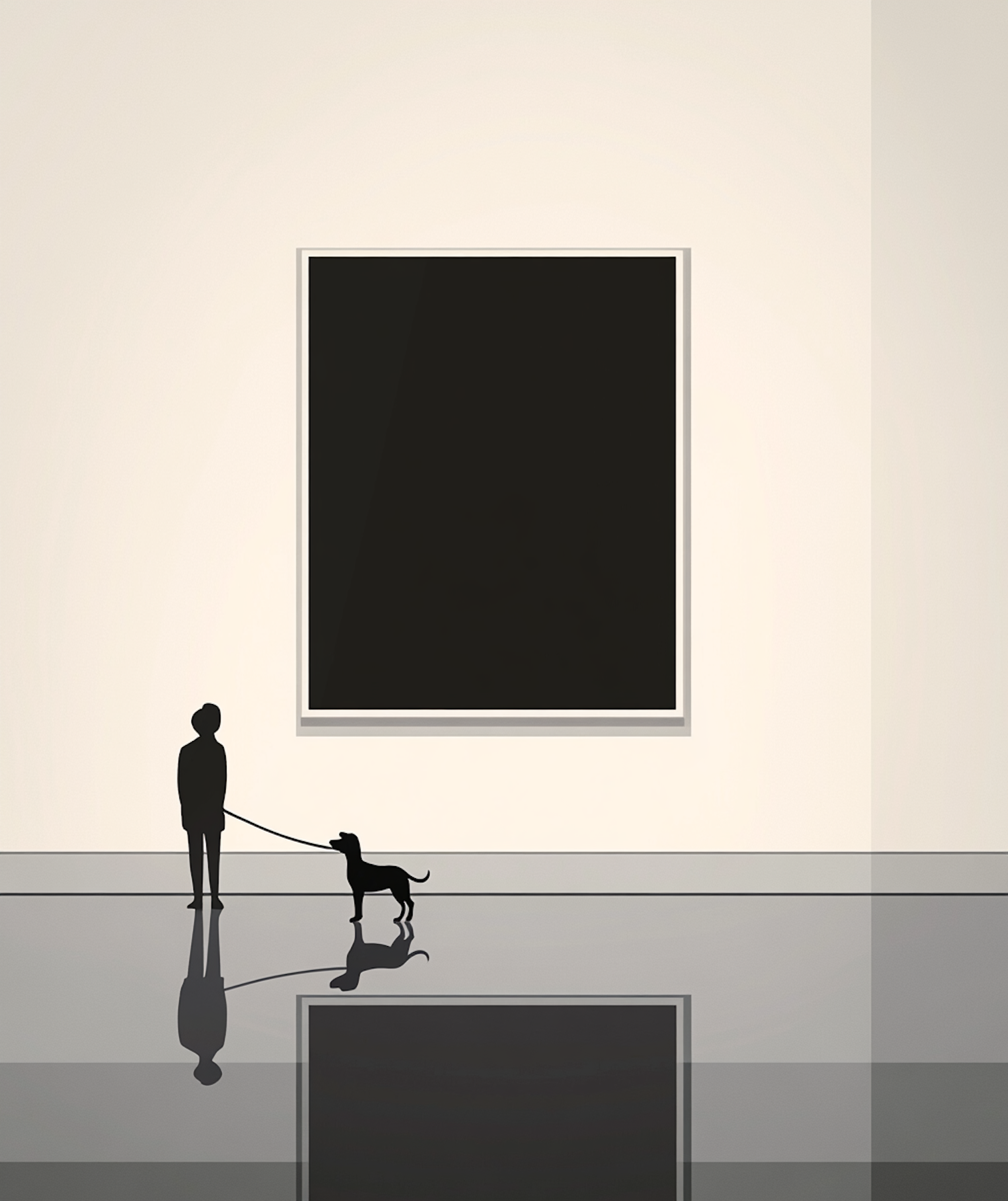 Silhouette of Person and Dog Admiring Art