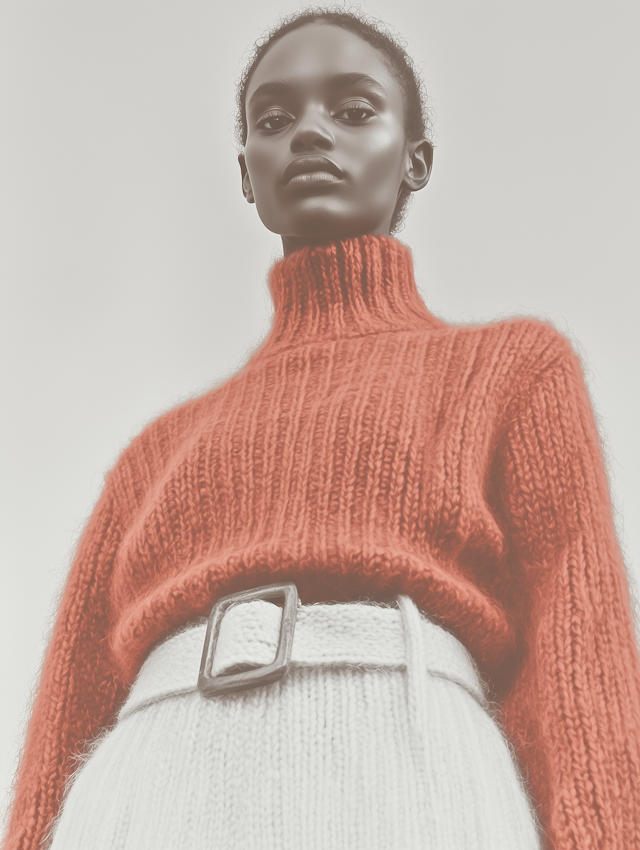 Woman in Red Turtleneck Sweater