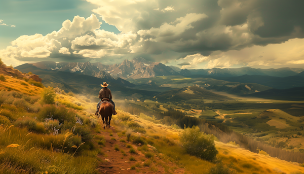 Lone Rider Amidst Golden Hills