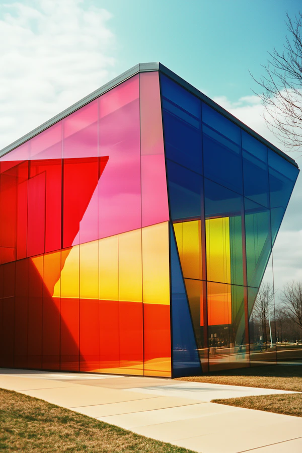Modern Architectural Structure with Vibrant Glass Facade
