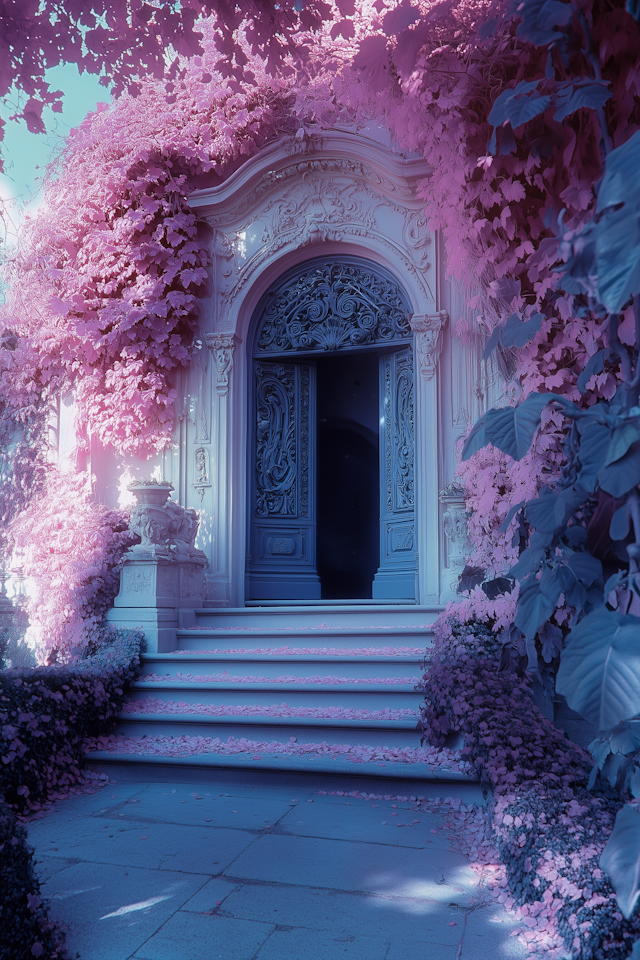 Ornate Doorway with Lush Foliage