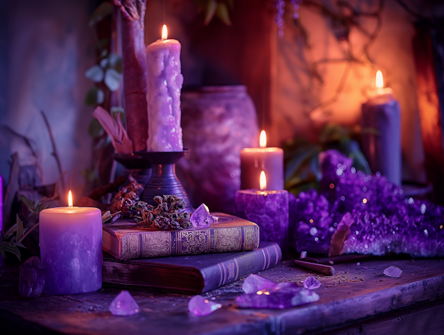 Mystical Setting with Candles and Crystals