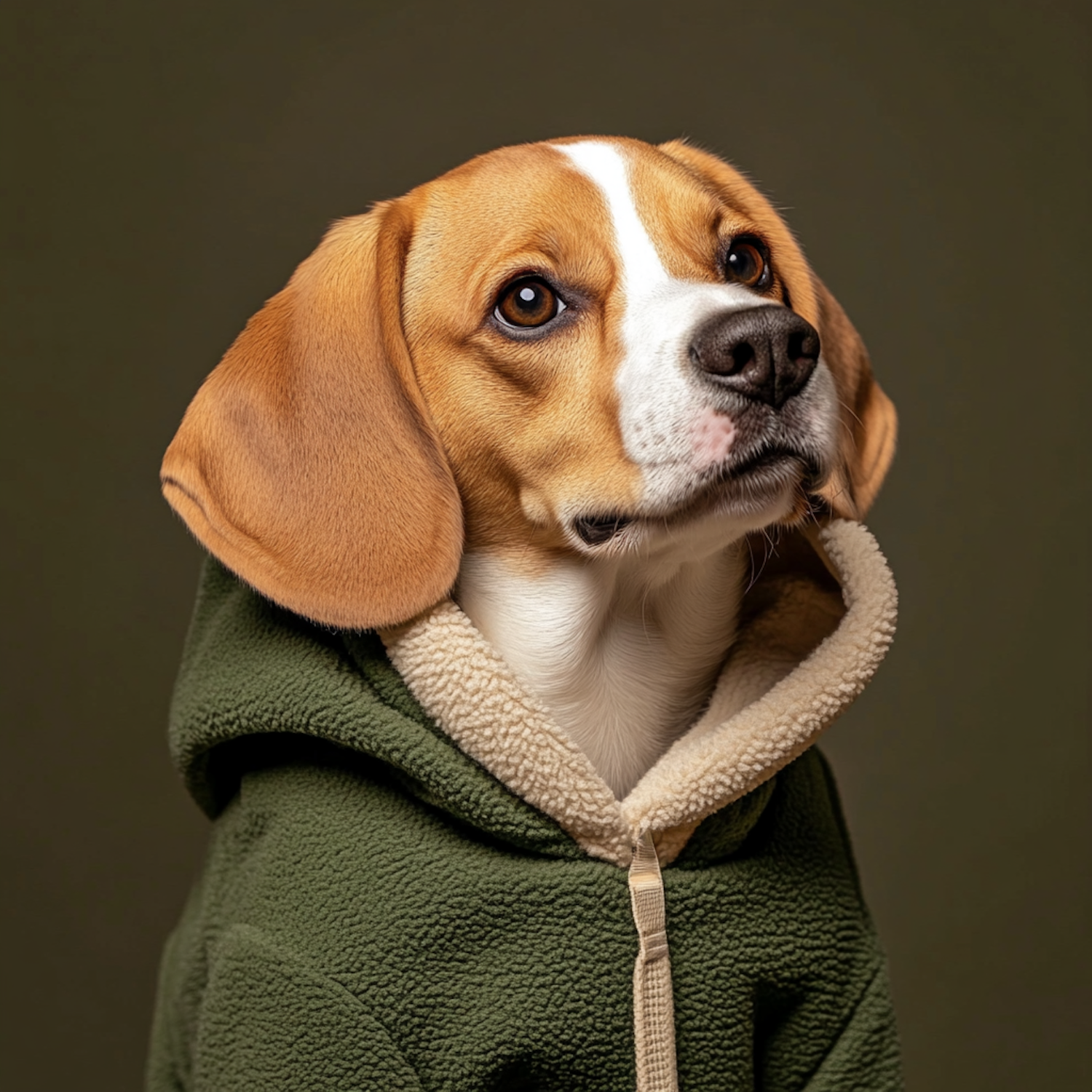 Beagle in Green Fleece Hoodie