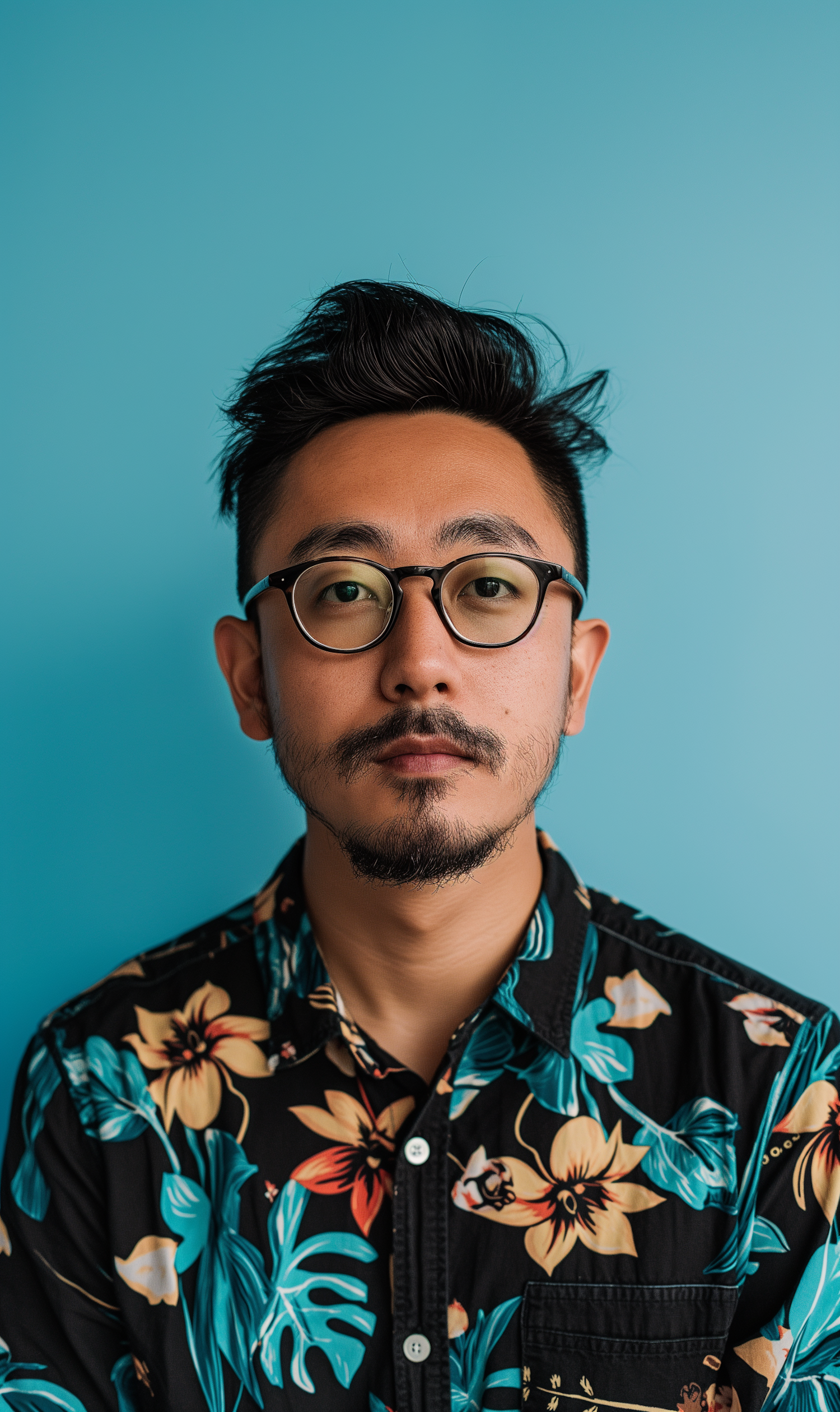 Portrait of Stylish Young Man with Teal Background