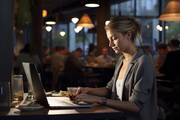 Serene Focus in a Bustling Café