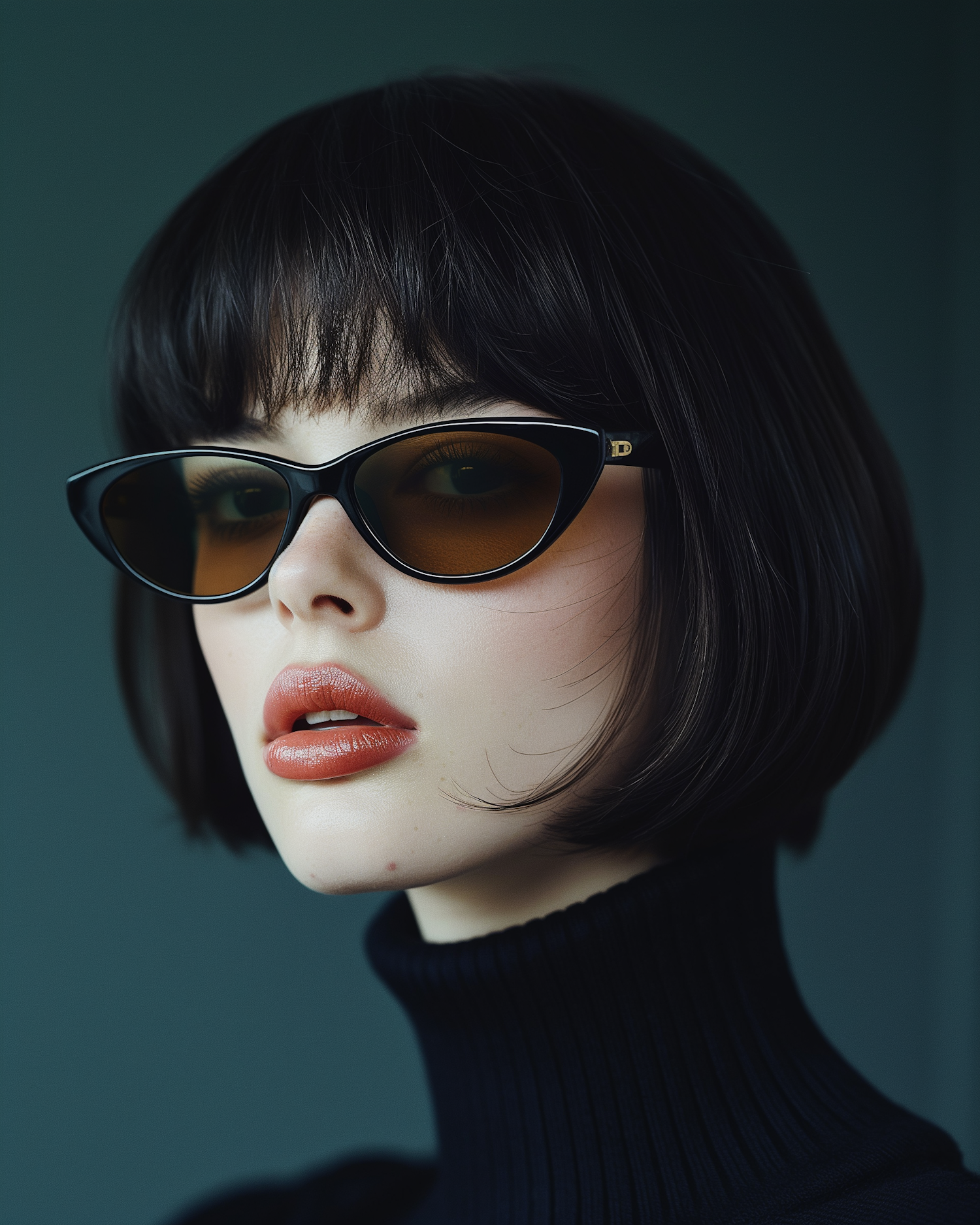 Close-Up Portrait of Woman with Cat-Eye Sunglasses