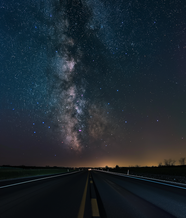 Starry Night Sky Above Straight Road