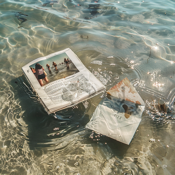 Submerged Newspaper in Sunlit Water