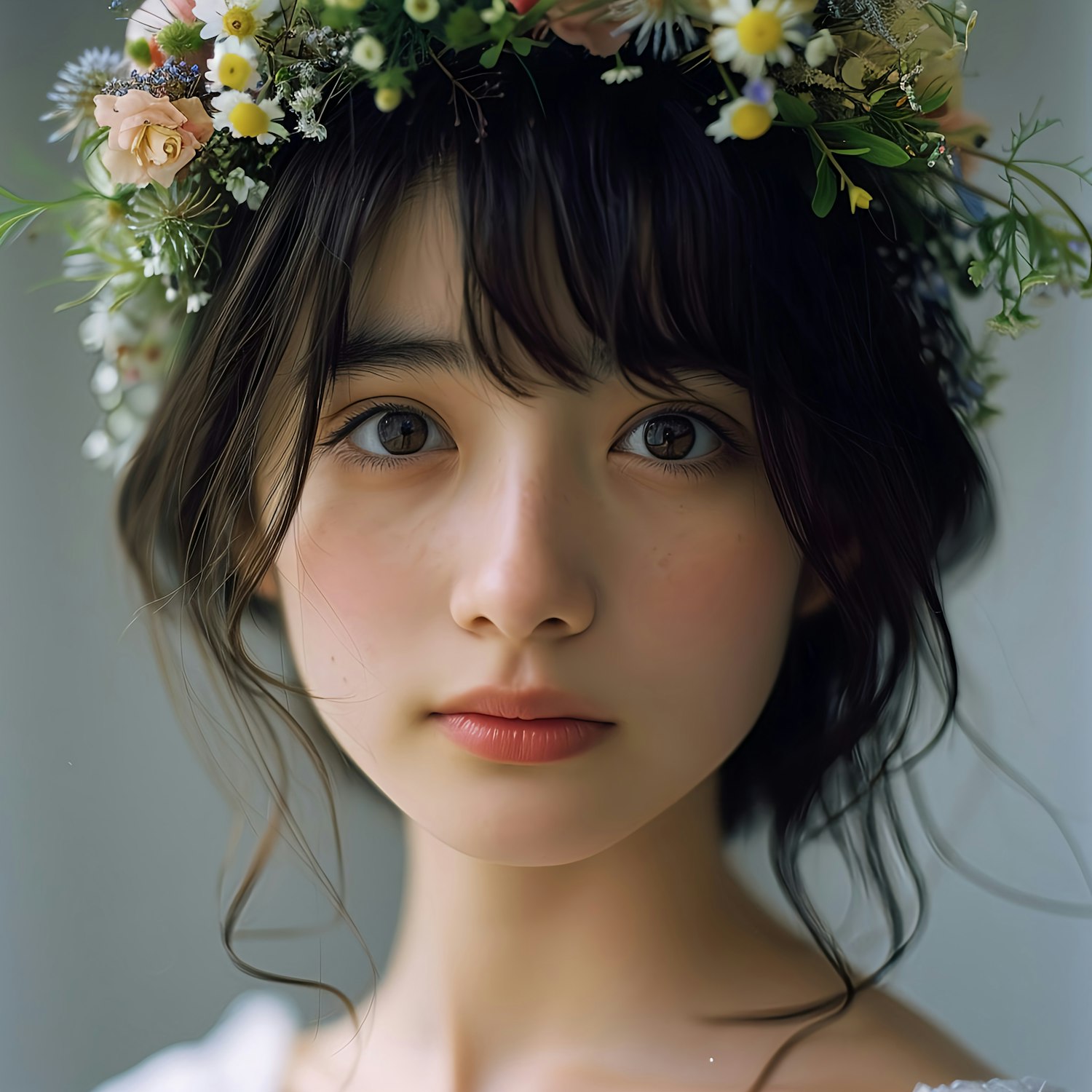 Portrait of a Young Woman with Floral Crown