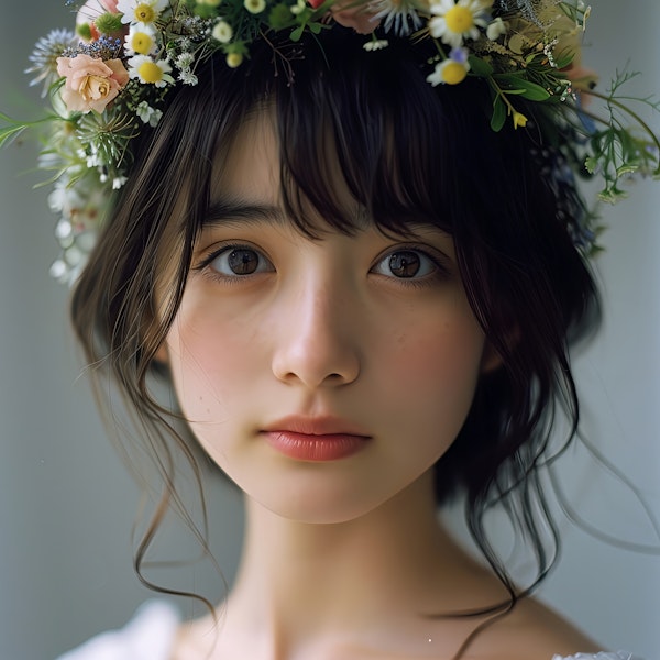 Portrait of a Young Woman with Floral Crown