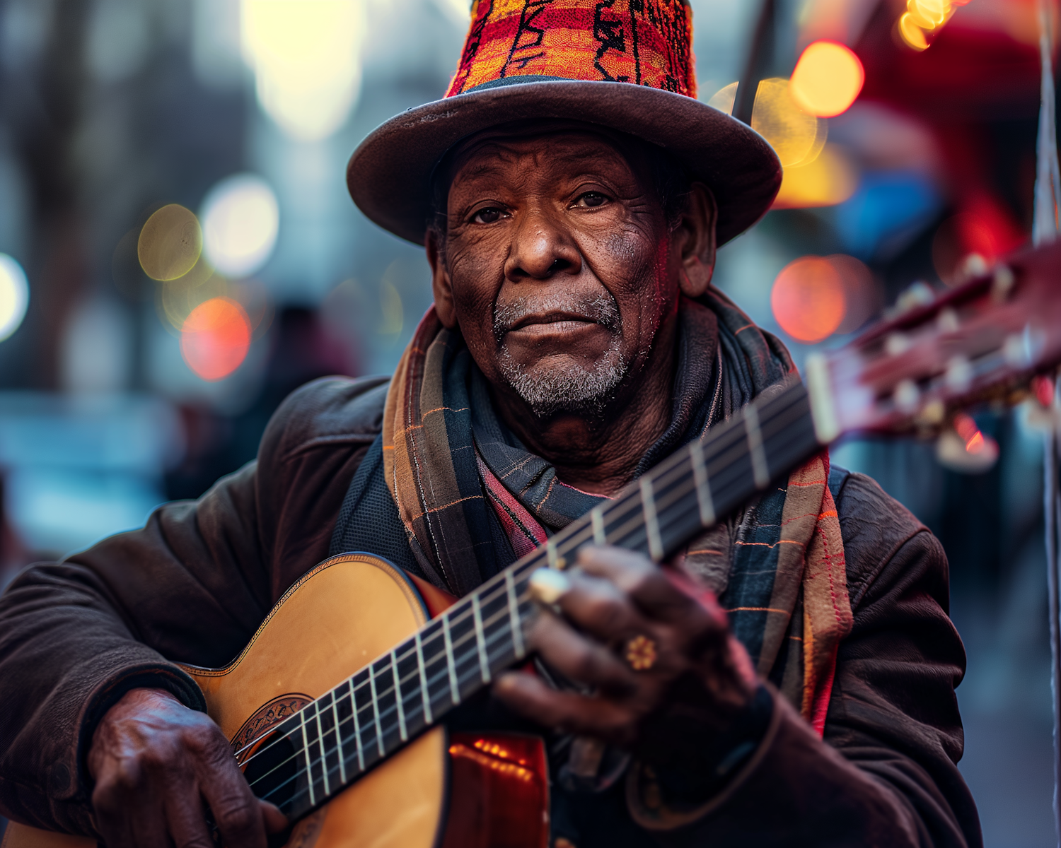 Elderly Musician in Urban Setting