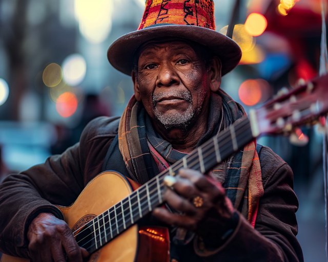 Elderly Musician in Urban Setting