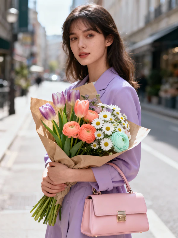 Woman with Flower Bouquet