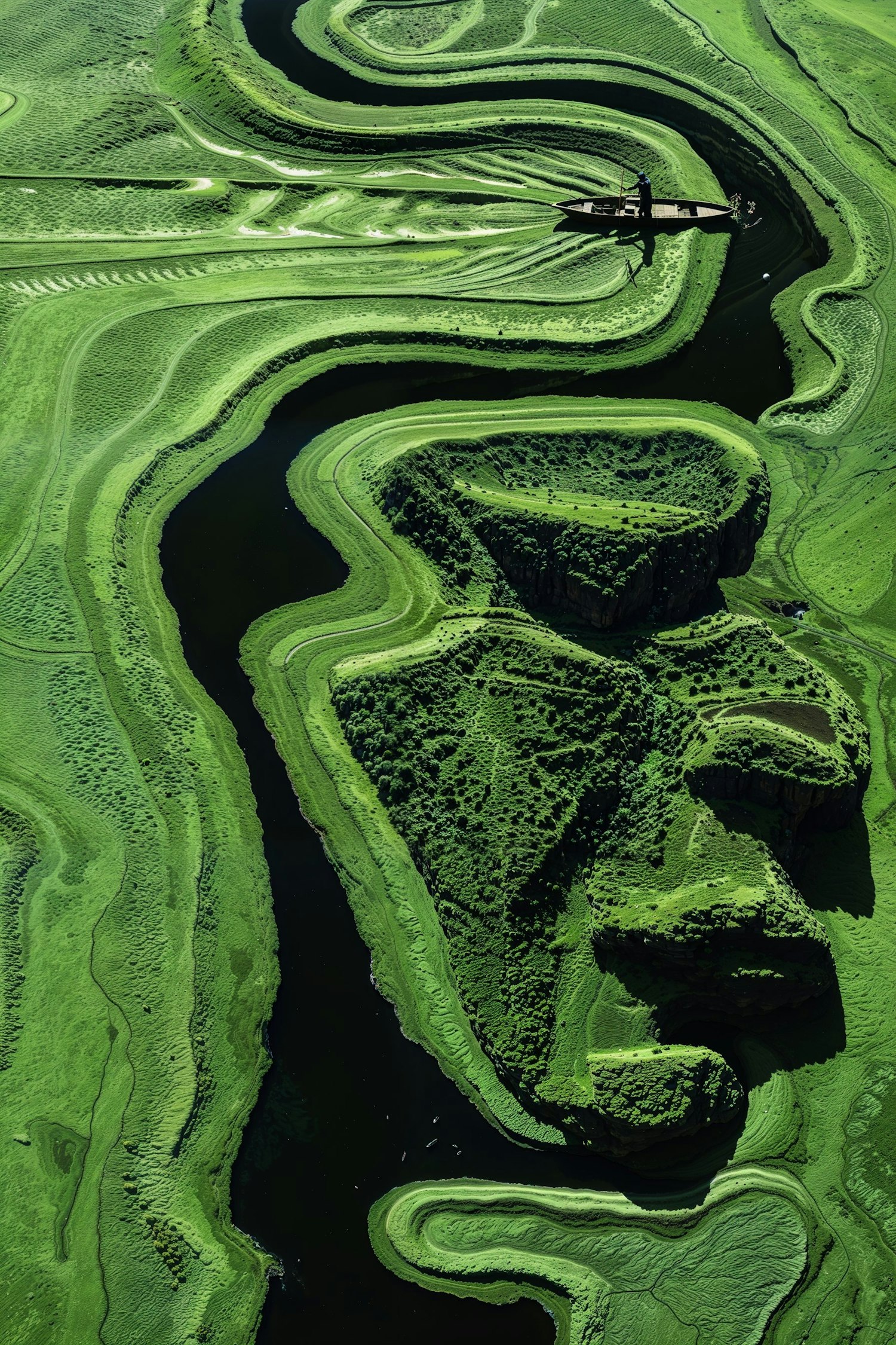 Aerial View of Lush Green Waterways