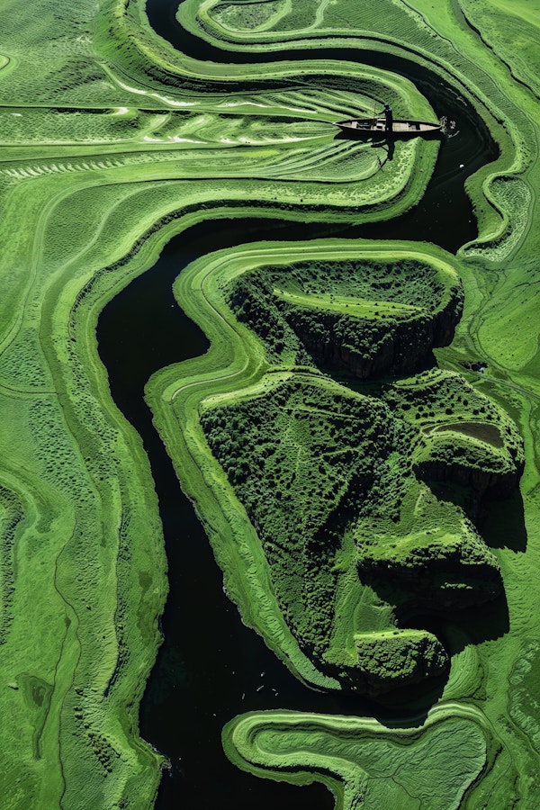 Aerial View of Lush Green Waterways