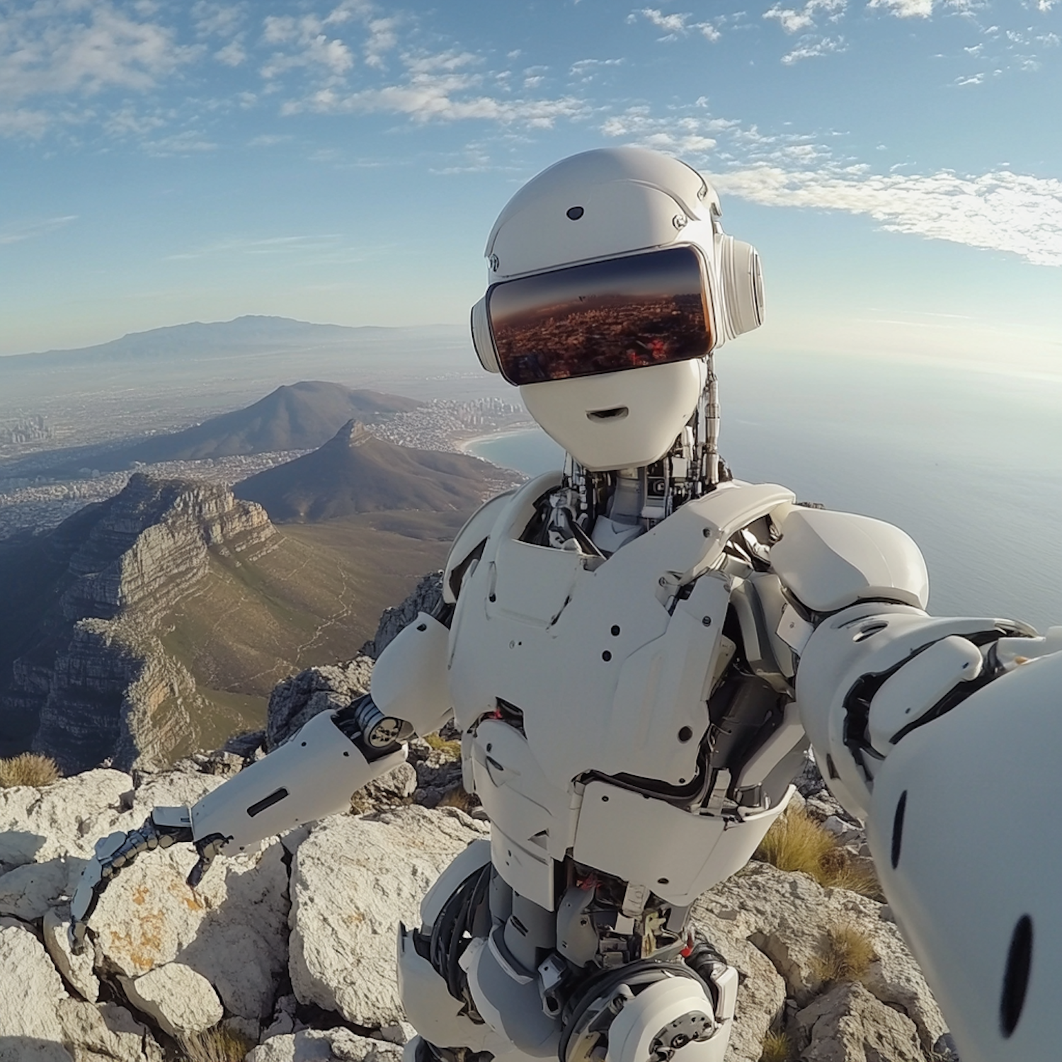 Humanoid Robot on Mountain Peak