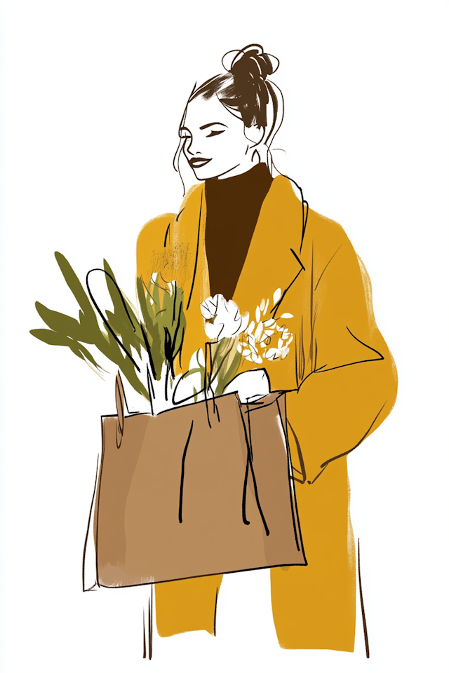 Woman with Flowers Illustration