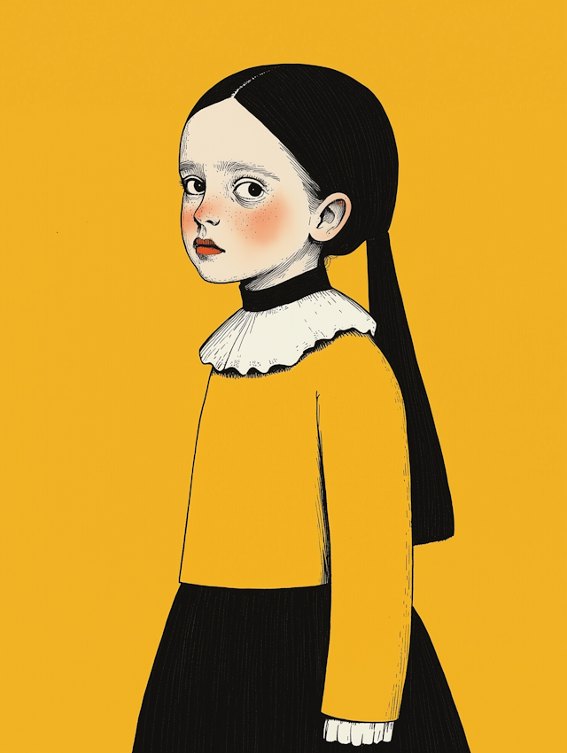 Portrait of a Young Girl Against Yellow Background