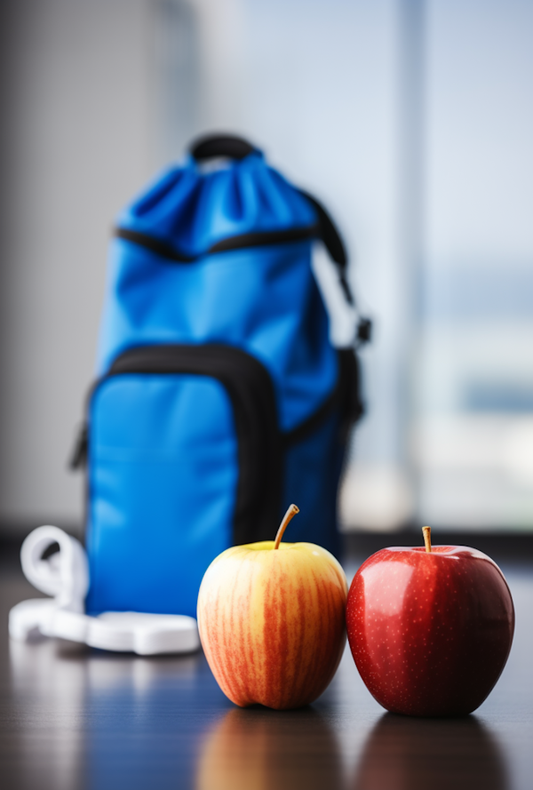 Back-to-School Essentials: Apples and Blue Backpack