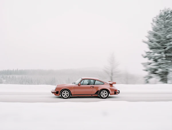 Red Sports Car in Snowy Landscape