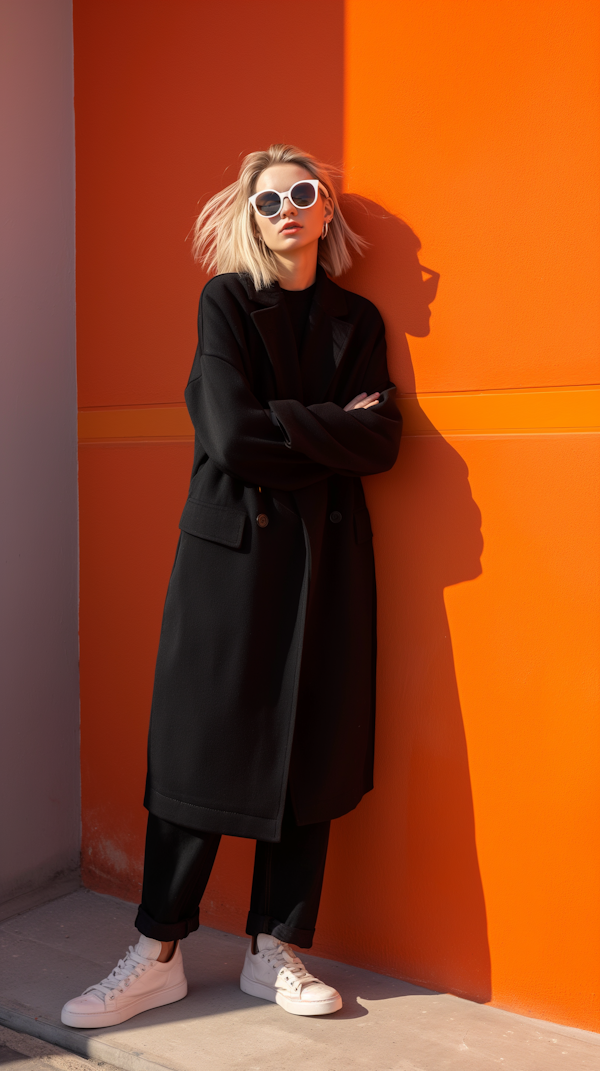 Stylish Woman Against Orange Wall