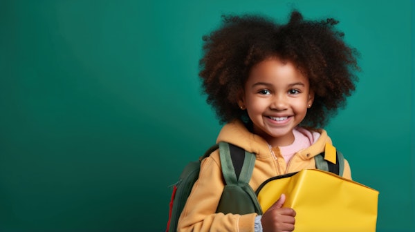 Joyful Young Girl Ready for School