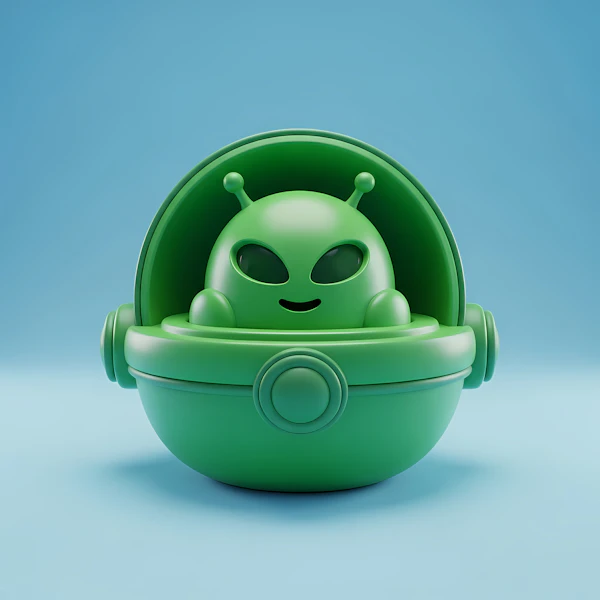 Green Alien in Spaceship