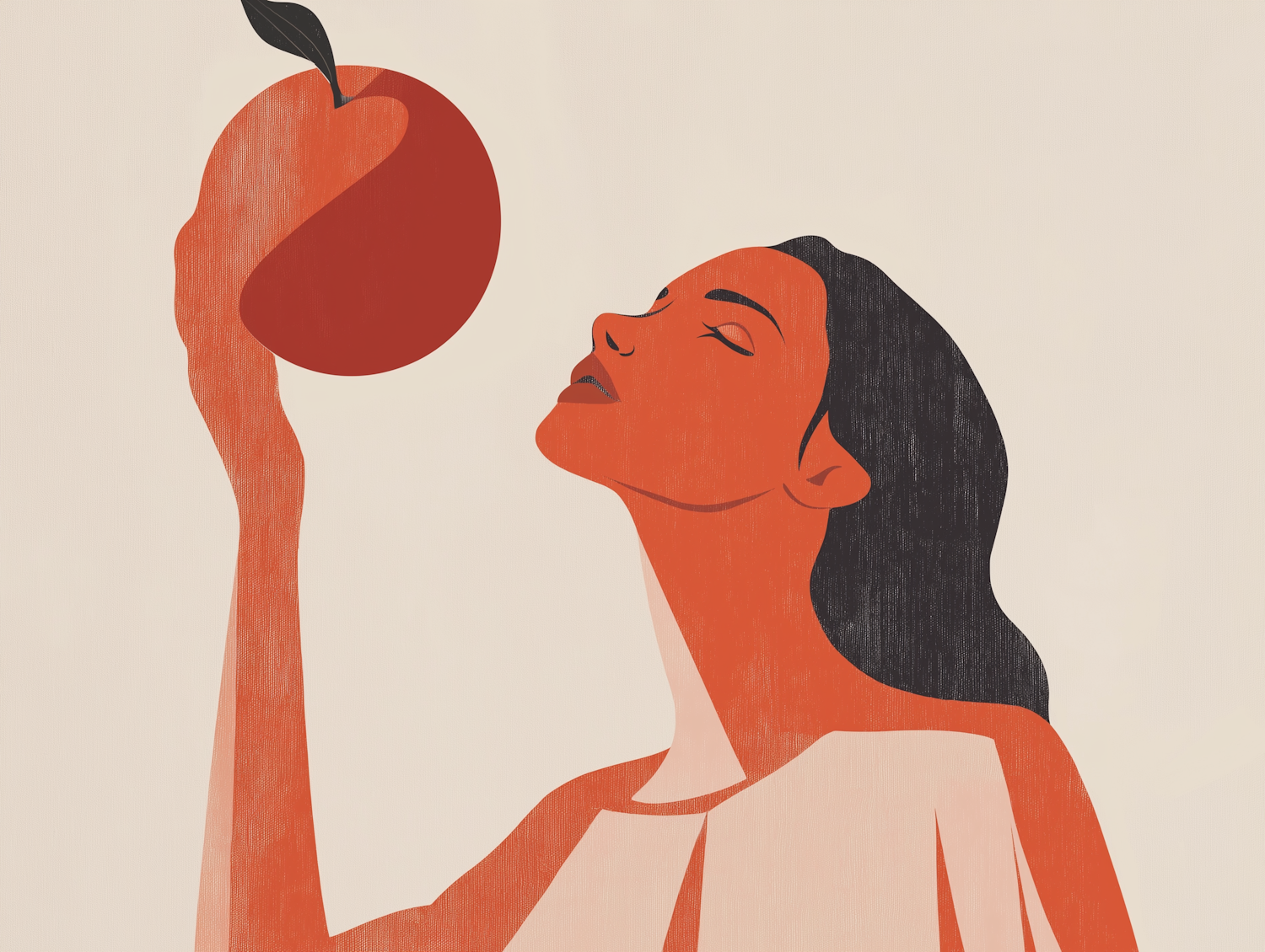 Stylized Illustration of Woman with Apple