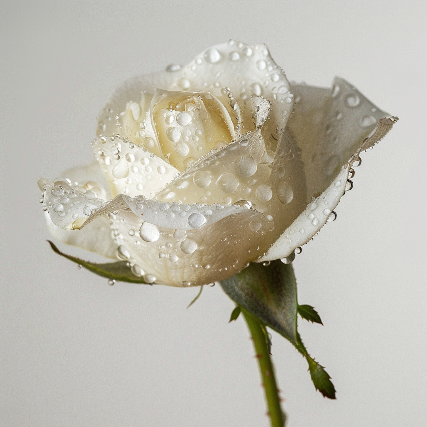 Ethereal White Rose with Water Droplets