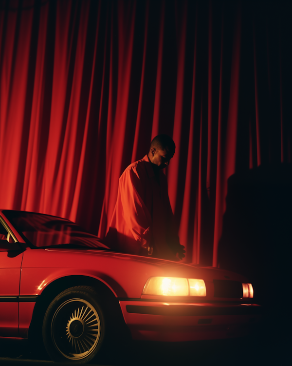 Red-Hued Solitude with Car